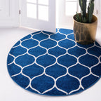 Unique Loom Trellis Frieze Collection Area Rug - Rounded (3' Round, Navy Blue/ Ivory)
