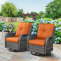 Hummuh Outdoor Swivel Rocker Wicker Patio Chairs Set Of 2, Rattan Rocking Chair Furniture Set(Grey,Orange)
