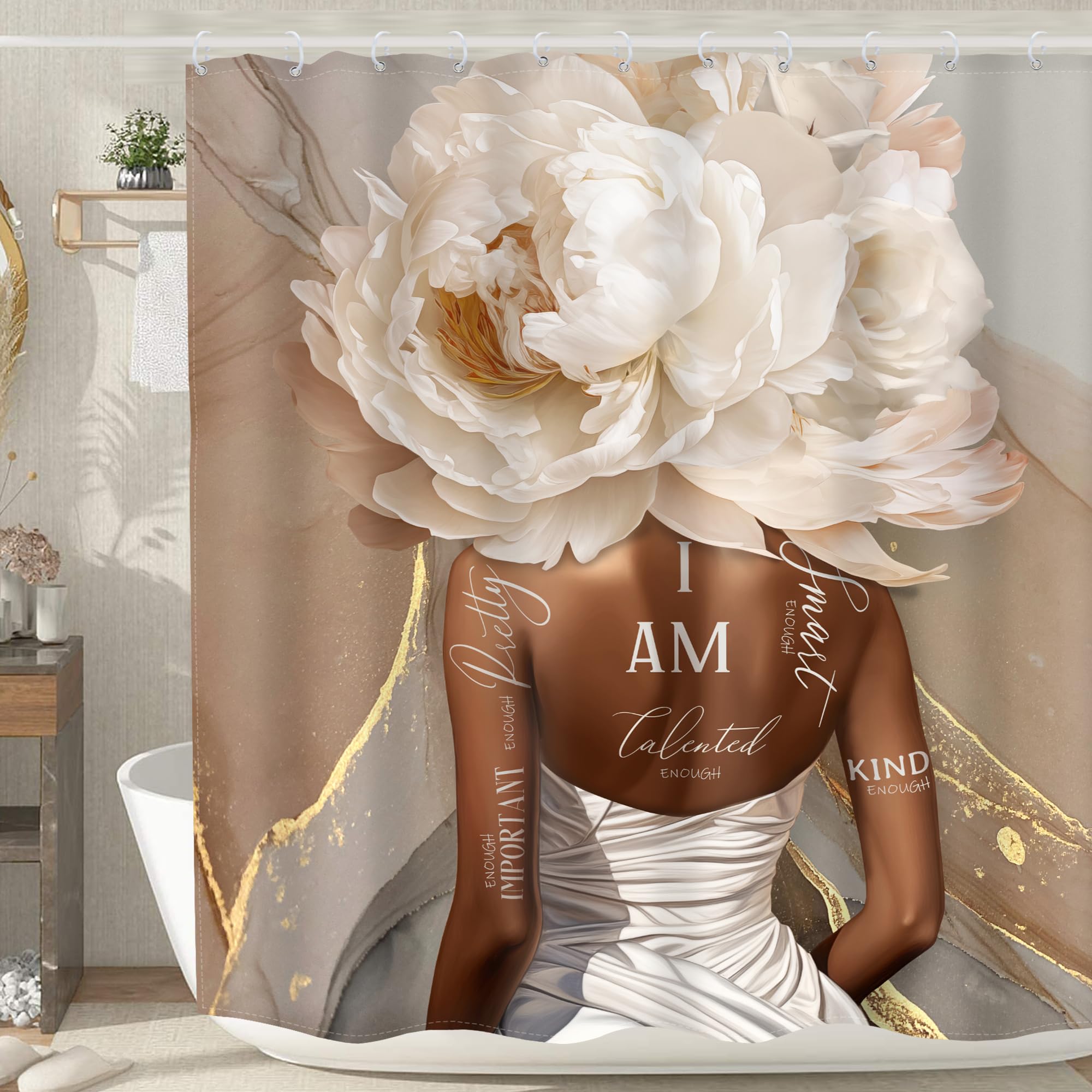 MESHELLY African American Abstract Shower Curtain 72Wx72H Pink Marble Shower Curtain Black Girl Shower Curtain Flower Inspiratio