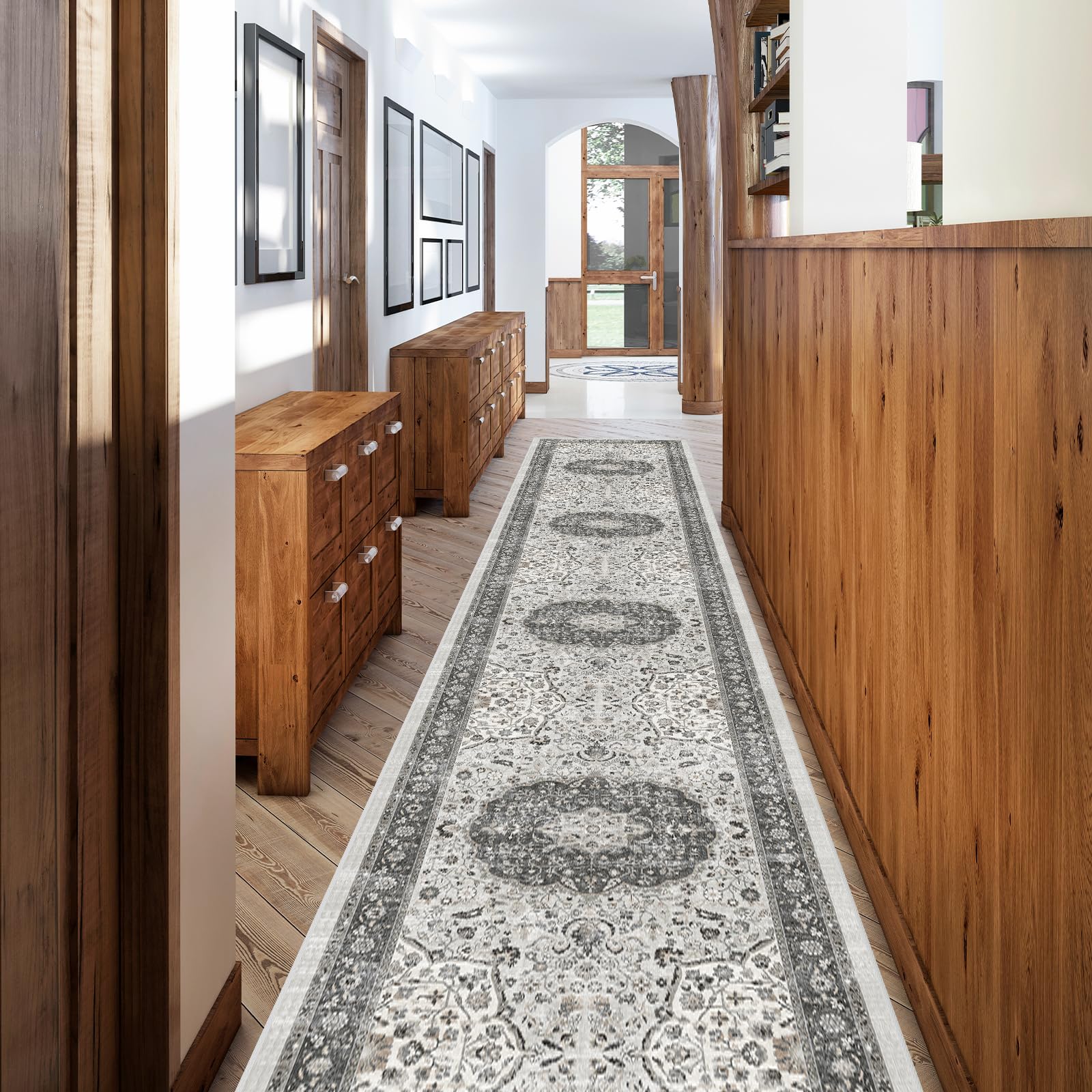 Hallway Washable Runner Rug - 26x12 Kitchen Rugs Entryway Rug Runner Vintage Soft Floor Mat Non Slip Indoor Farmhouse Carpet fo