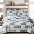 Grey White Plaid Quilt King Size Lightweight Patchwork Quilts Geometric Bedspread Checked Bedding Soft Breathable Gingham Coverl