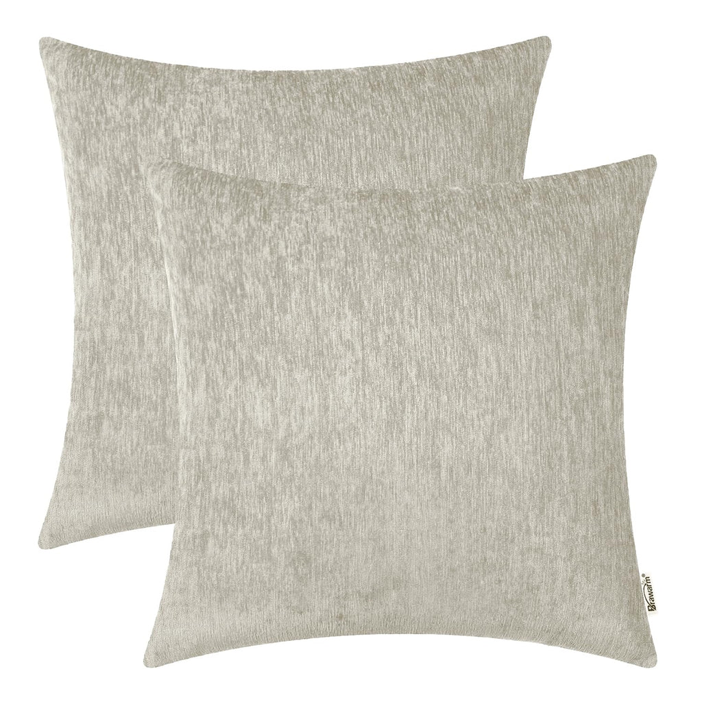 BRAWARM Chenille Throw Pillow Covers 16x16 Inches - Taupe Chenille Pillow Covers Pack of 2, Solid Dyed Soft Chenille Pillow Case