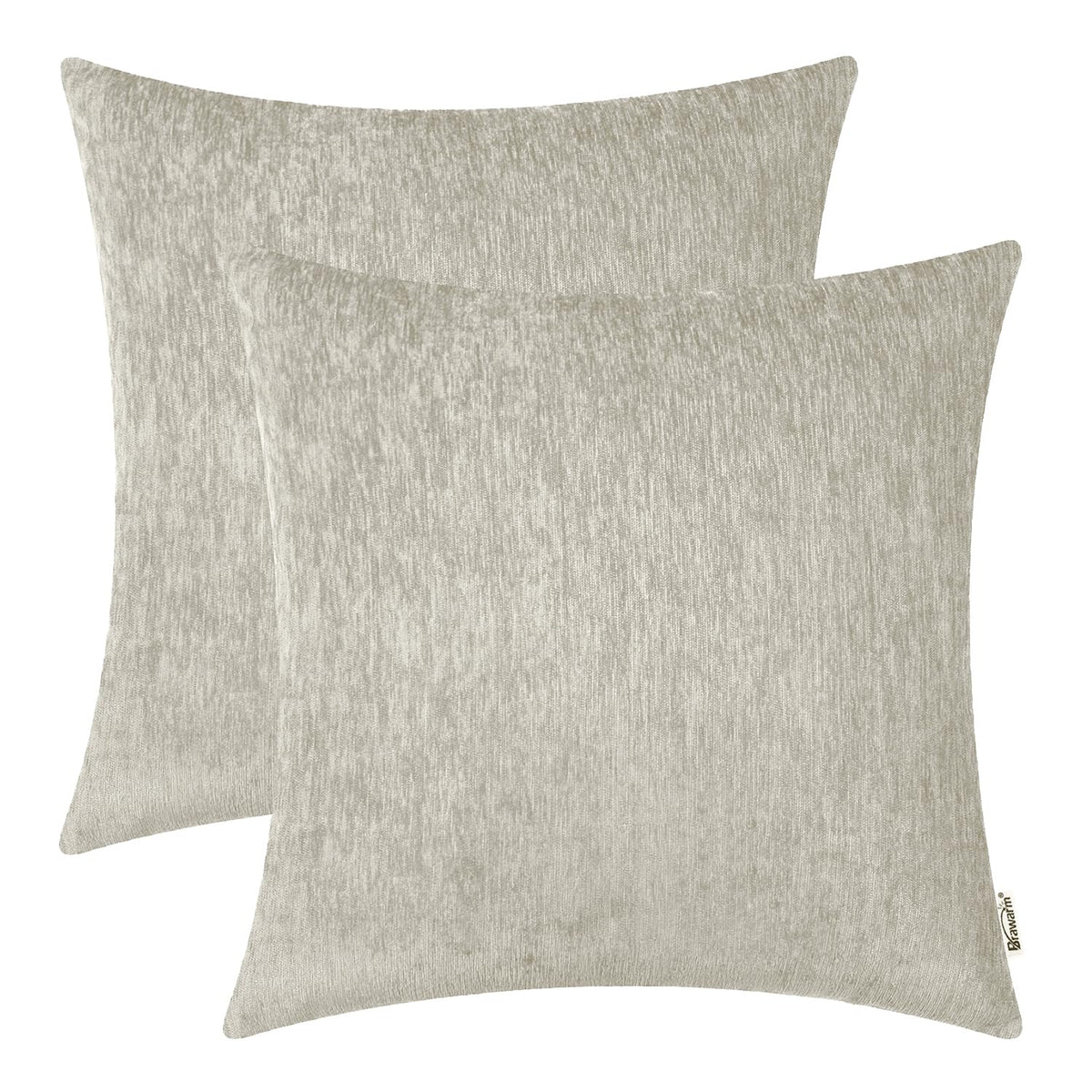 BRAWARM Chenille Throw Pillow Covers 16x16 Inches - Taupe Chenille Pillow Covers Pack of 2, Solid Dyed Soft Chenille Pillow Case