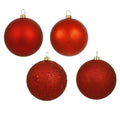 Vickerman 6 Red 4-Finish Shatterproof Ball Ornament Set of 4 Ornaments - Featuring Matte, Sequin, Shiny and Glitter Finishes Orn