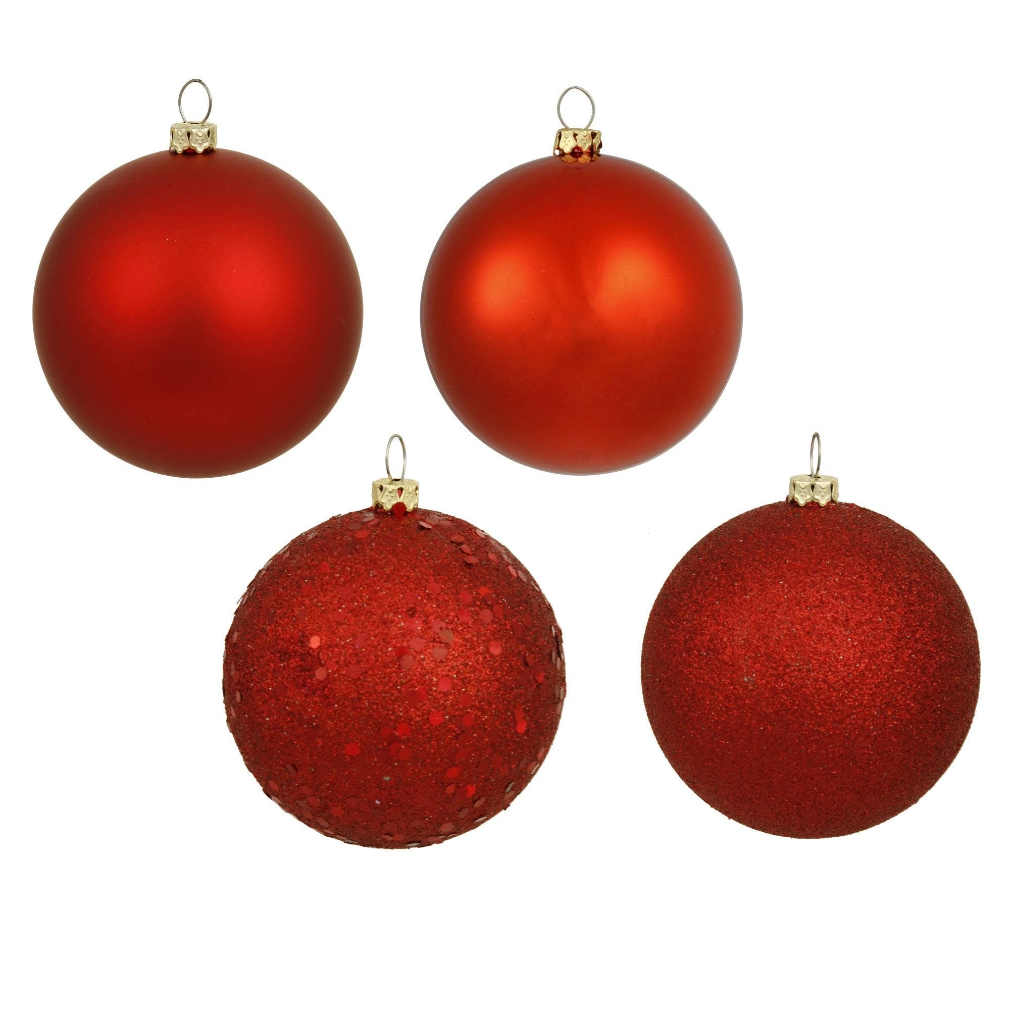 Vickerman 6 Red 4-Finish Shatterproof Ball Ornament Set of 4 Ornaments - Featuring Matte, Sequin, Shiny and Glitter Finishes Orn