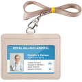 Teskyer Badge Holder With Lanyard, Leather Id Name Badge Card Holder With Lanyard For Id Badges, Horizontal, Lychee Pattern Beig