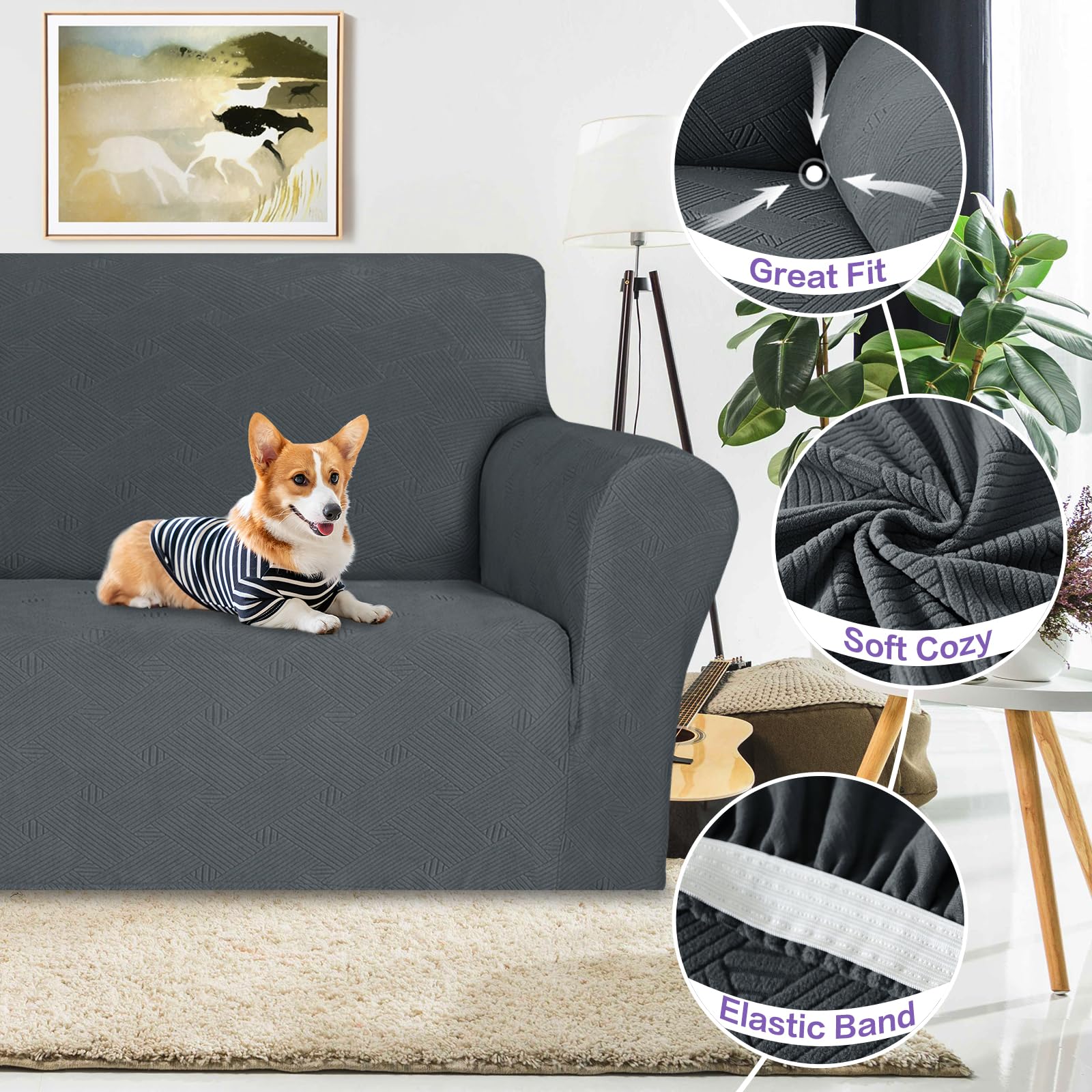 Znsayotx Super Stretch Chair Slipcover (31'-46'), New Striped Sofa Chair Covers For Living Room, Dogs Pet Friendly Anti-Slip Chair Protector Spandex Armchair Slipcovers (Dark Grey, Chair)