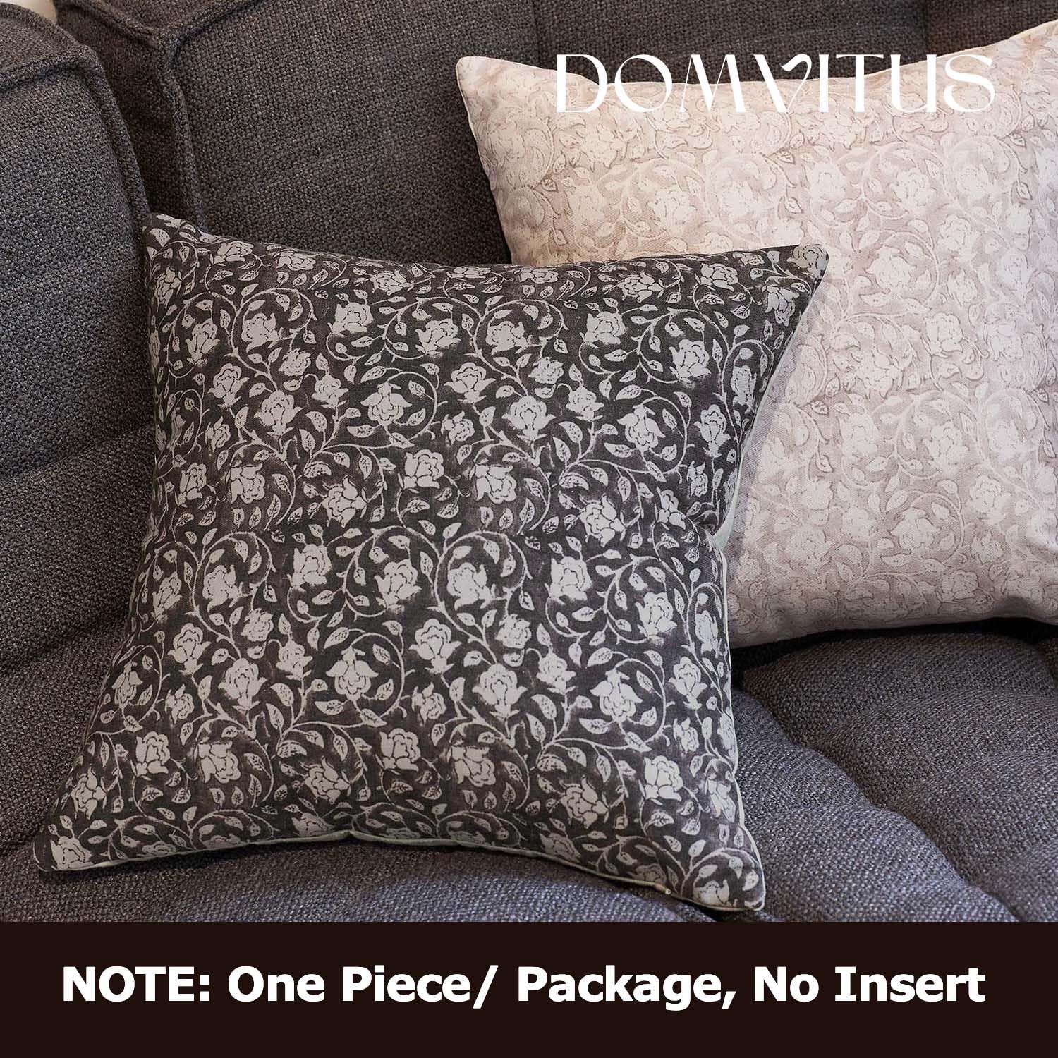 Domvitus Floral Pillow Covers 20X20, Throw Pillows For Couch, Floral Print Pillow Cover, Decorative Neutral Accent Throw Pillow Covers For Living Room, 1Pc, Black