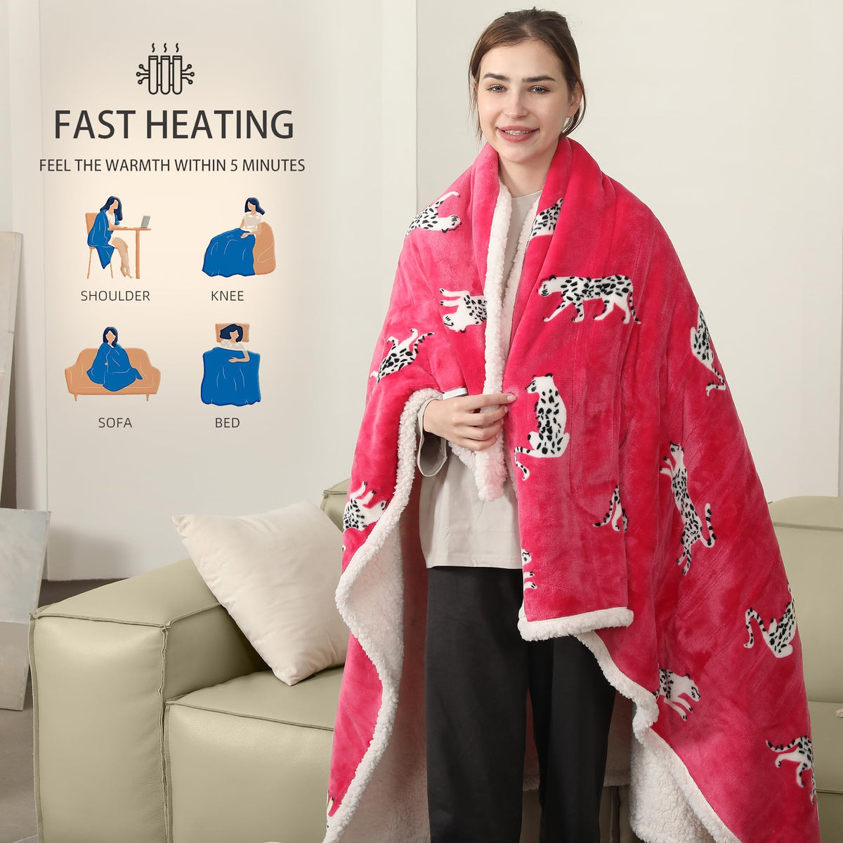 Electric Throw Blanket, 50''X60'' Small Heated Blanket Throw With 5 Heating Levels & 4 Hours Auto Off, Super Cozy Soft Sherpa El