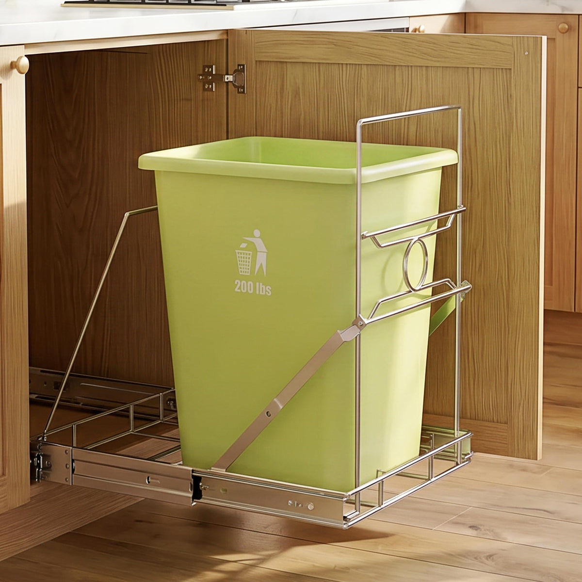 Pull Out Trash Can Under Cabinet, Heavy Duty Under Sink Slider, Silver