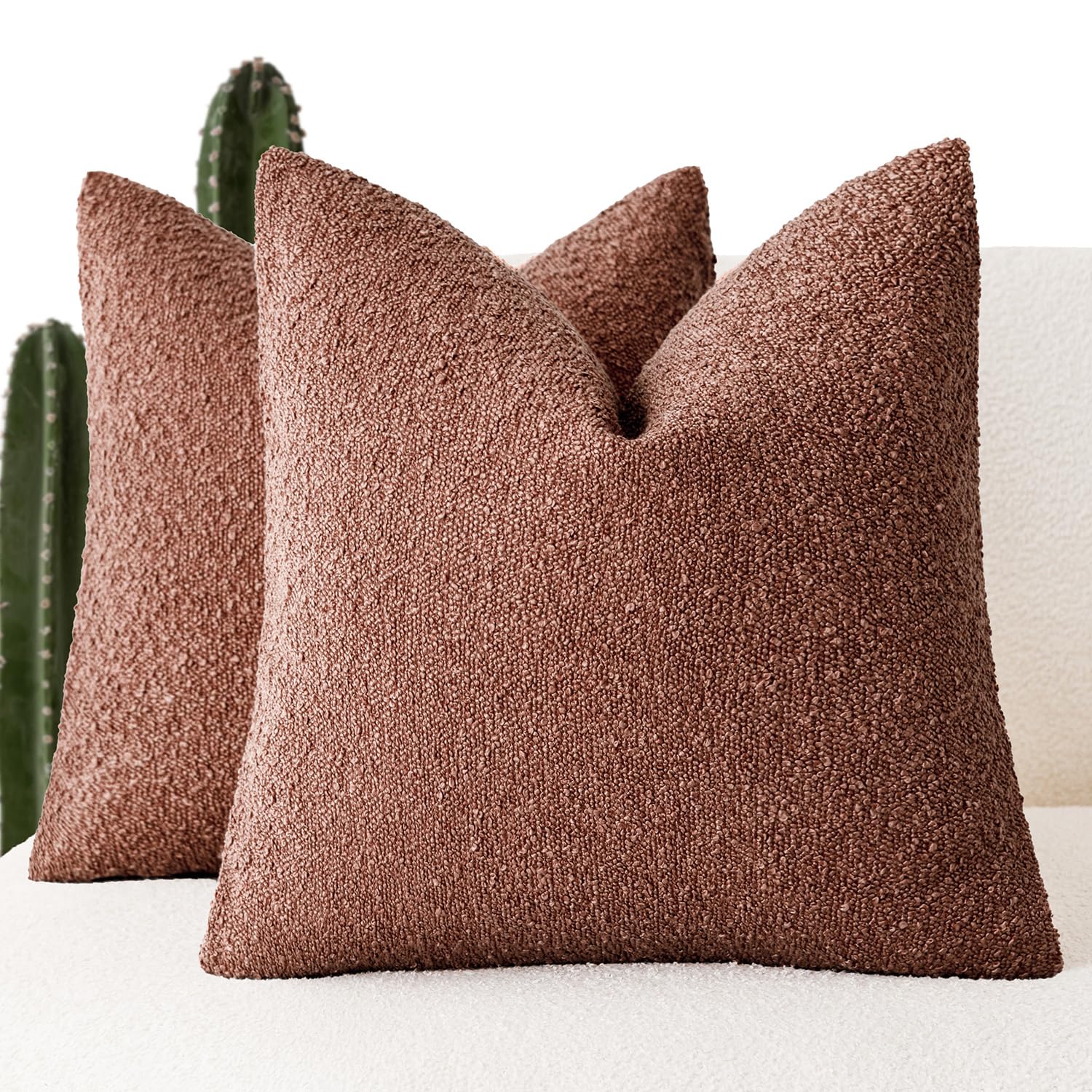 Foindtower Pack Of 2, Decorative Textured Boucle Throw Pillow Covers Accent Solid Pillow Cases Soft Cozy Couch Cushion Case For