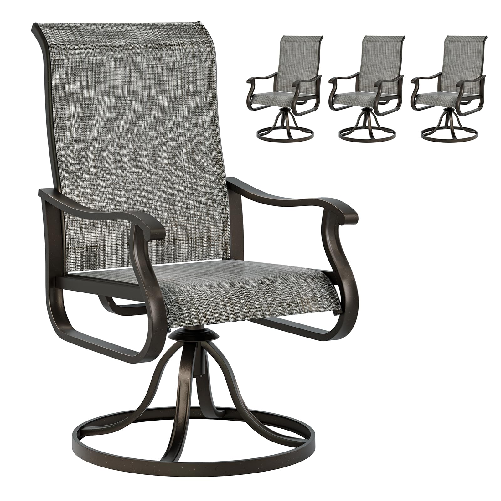Udpatio Patio Swivel Chairs Set Of 4, Outdoor Swivel Chairs High Back With All Weather Textilene Metal Rocking Frame For Lawn Garden Backyard, Gray White