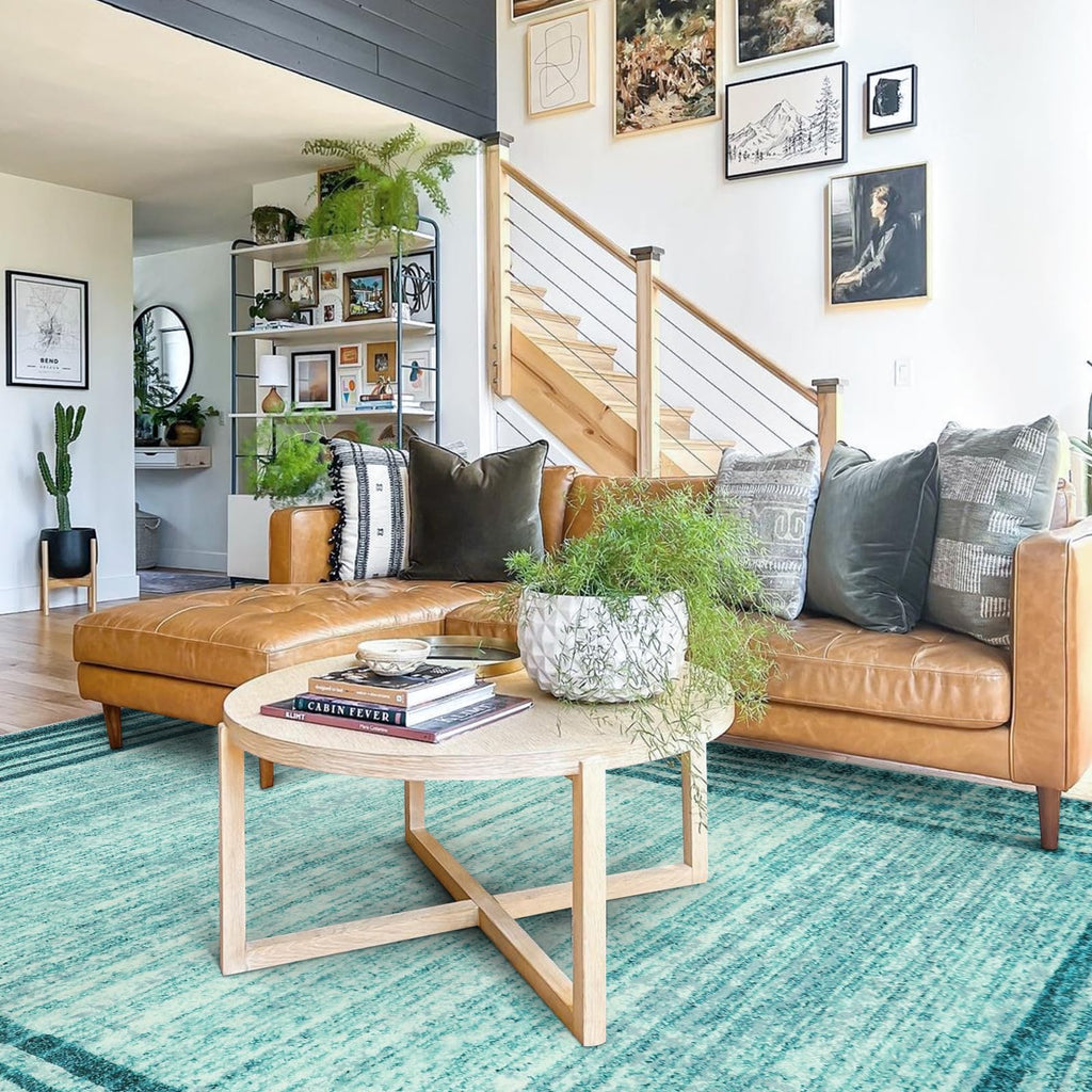 Lahome Abstract Teal Bedroom Rug 8X10,Washable Modern 8X10 Area Rugs For Living Room Non-Slip,Low-Pile Soft Dining Room Carpet M