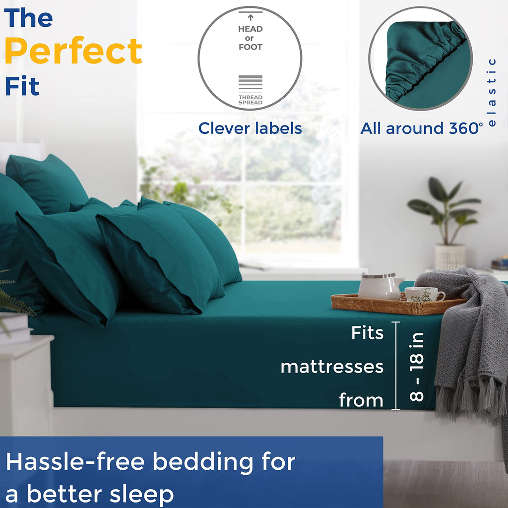 100% Cotton Full Size Sheet Set - 4 Piece Set - Hotel Luxury Bed Sheets - Deep Pockets - Easy Fit - 600 Thread Count Sateen Weave Breathable & Cooling Sheets - Dark Teal Bed Sheets - Fulls Sheets