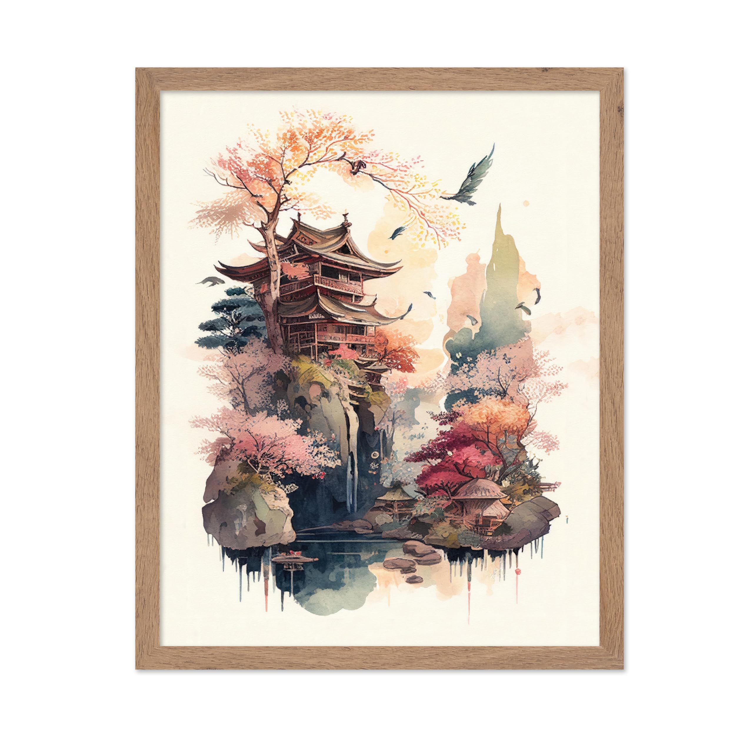 Poster Master Japanese Temple Poster - Japanese Pagoda Print - Watercolor Art - Gift for Men, Women, Travel Lover - Landscape De