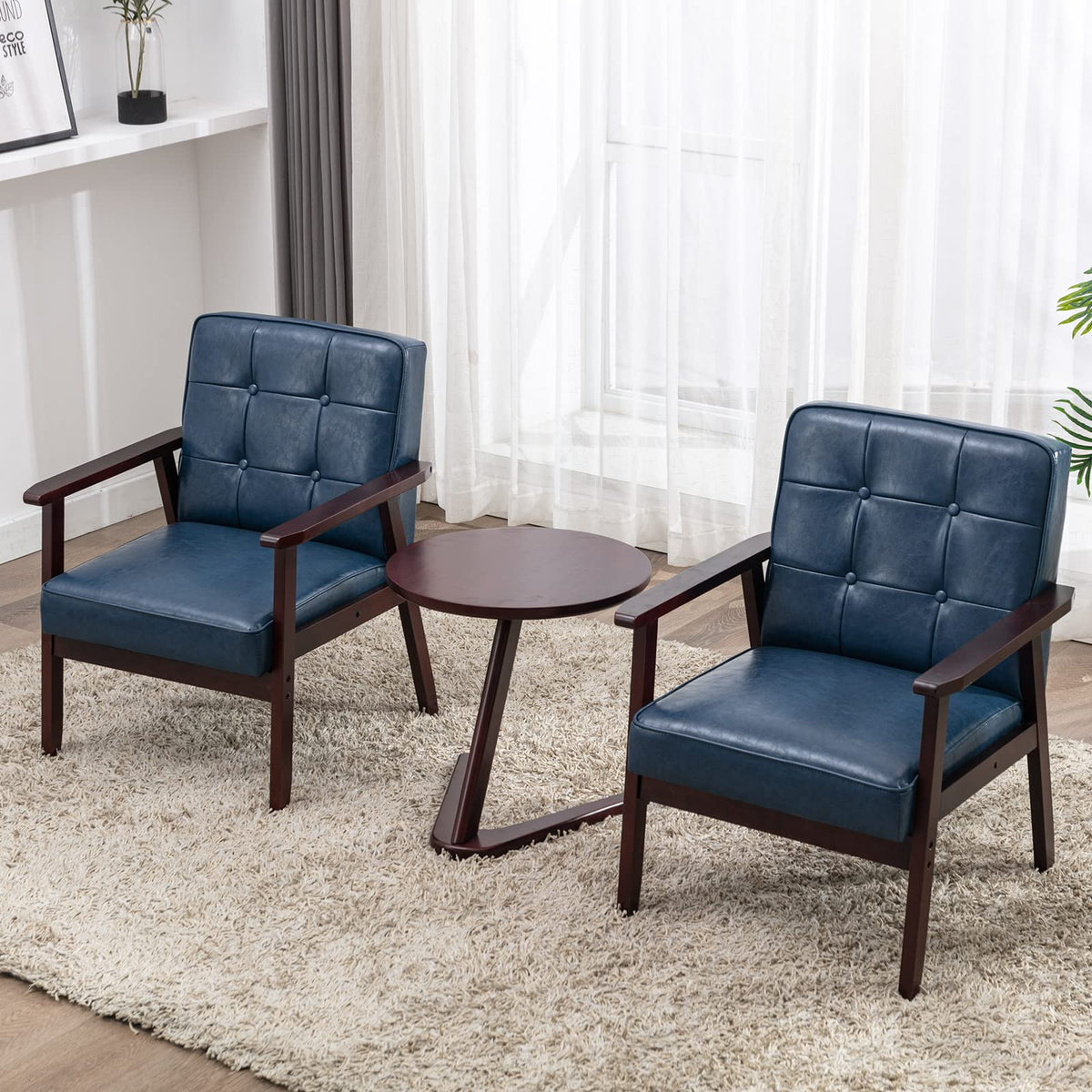 Okeysen Accent Chairs Set Of 2 With Side Table, Mid Century Modern Accent Chair, Retro Wood And Fabric Armchairs Side, Lounge Re