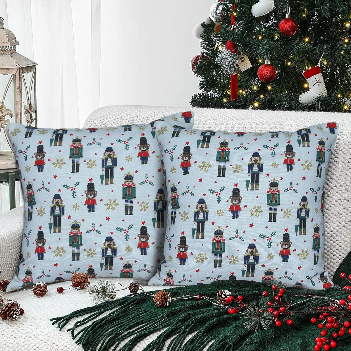 Tiny Break Cotton Nutcracker Christmas Print Sofa Cushion Cover  Decorative Throw Pillow Case  Christmas Cushion Cover  Set O
