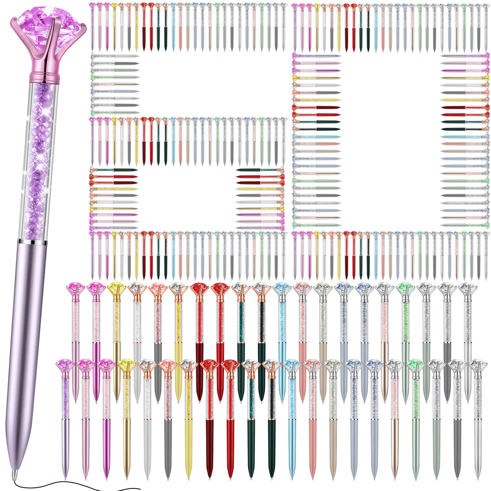 Zhehao 60 Pcs Big Crystal Diamond Pens Bulk Bling Ballpoint Rhinestone Pen Black Ink Glitter Bridal Shower Decor for Women Schoo