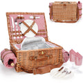 Picnic Basket For 2, Picnic Baskets With Waterproof Blanket, Picnic Hamper Set With Washable Beach Mat & Large Insulated Cooler