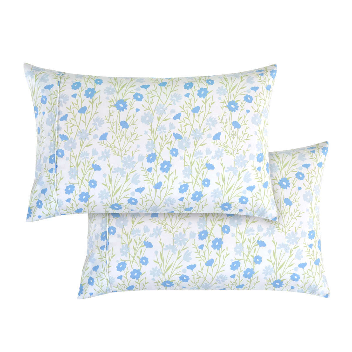 Elegant Comfort Ultra Soft Set Of 2 Floral Print Pillowcases - 1500 Premium Hotel Quality Microfiber, Soft And Smooth Envelope Closure 2-Piece Pillow Covers - King, Blue Laurel
