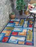Unique Loom Outdoor Modern Collection Area Rug - Cubed (2 2 x 3 1 Rectangle, Multi/ Blue)