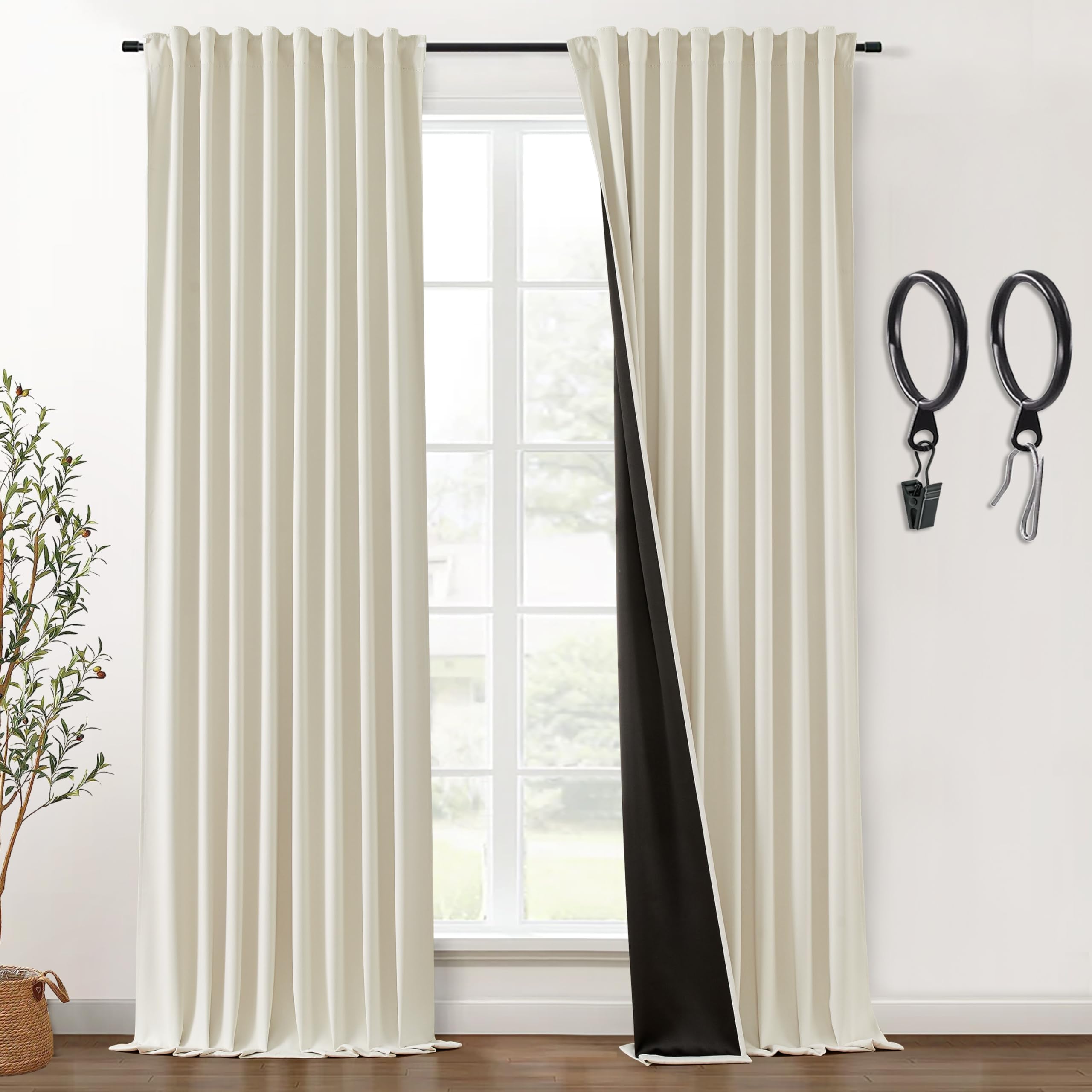 Shineland Blackout Curtains 108 Inches Long For Living Room 2 Two Panels Set Back Tab Hook Ring Clip Pleat Extra Long Darkening