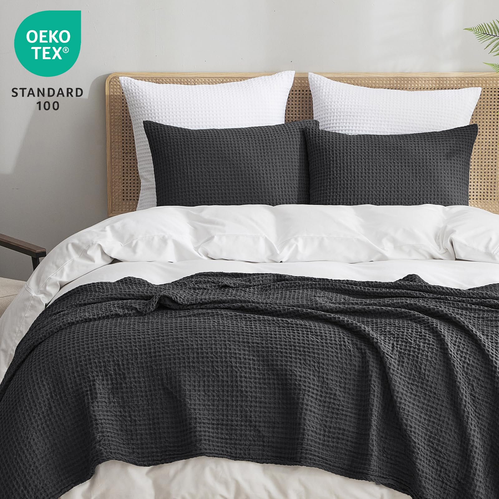 Phf Ultra Soft Waffle Weave Pillowcases King Size 20' X 36' 2 Pack, No Insert, Breathable Skin-Friendly Pillow Shams, Decorative Waffle Weave Pillow Case Covers, Black