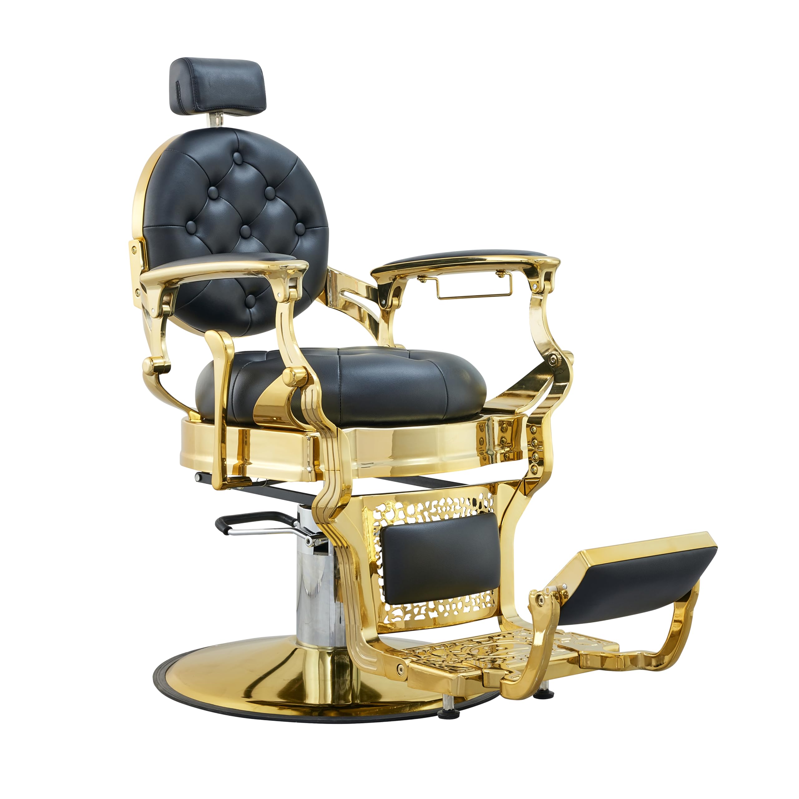 Lilfurni Professional Adjustable Vintage Barber Chair for Hairdressers Heavy Tattoo Shampoo Beauty Salon Equipment(Golden)