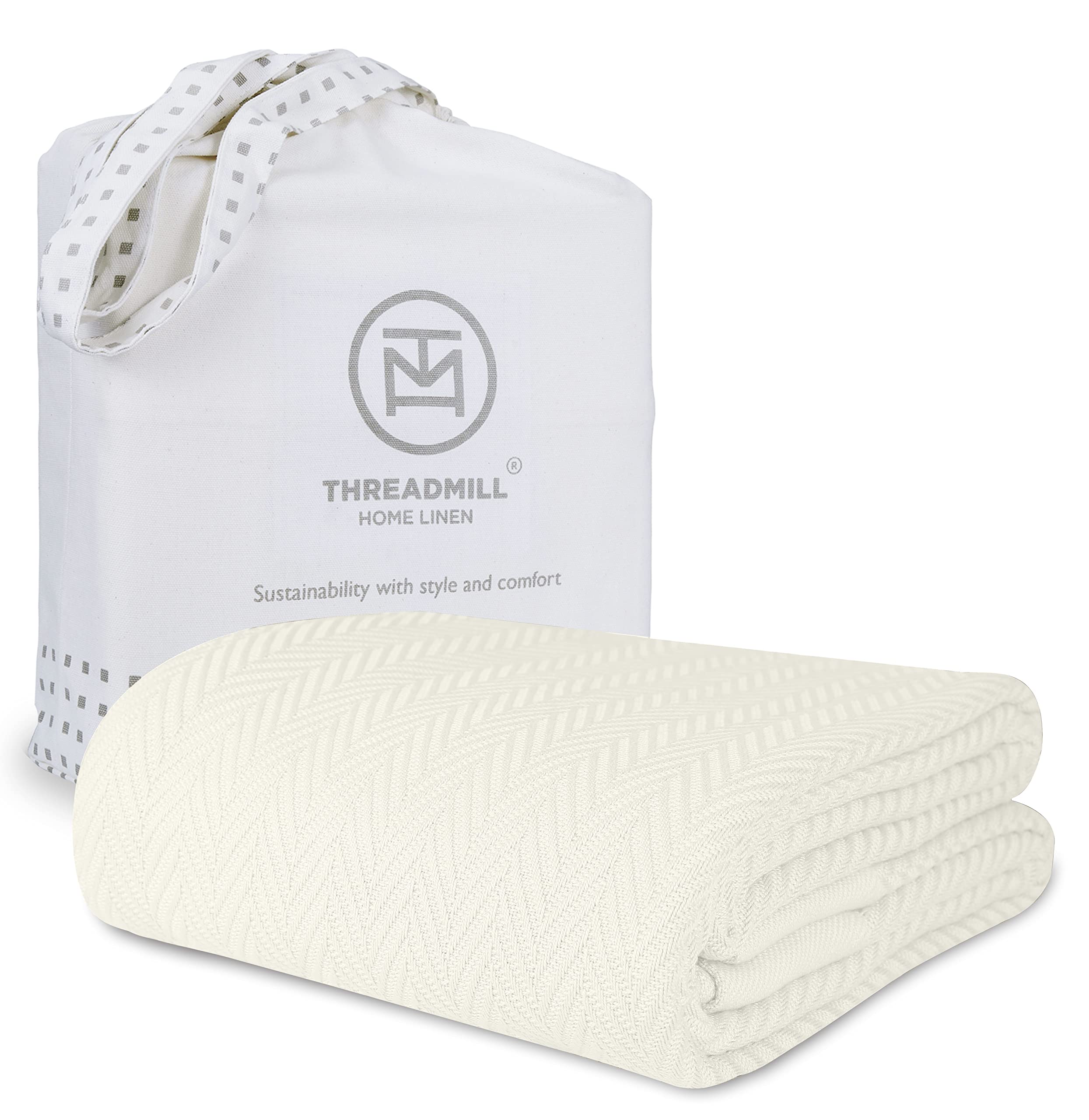 Threadmill Luxury Cotton Blankets For Twin Size Bed | All-Season 100% Cotton Twin Blanket For Bed | Herringbone Lightweight, Sof