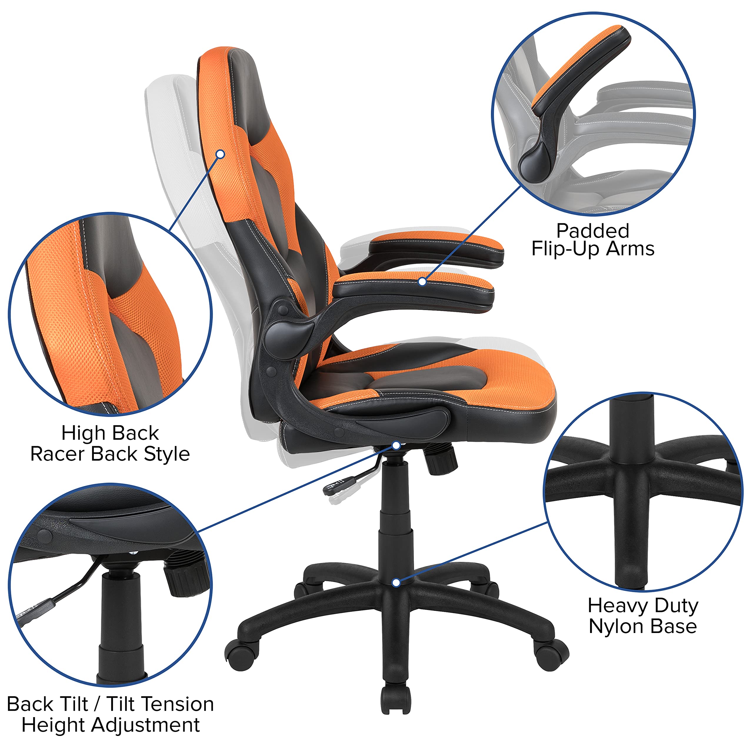 Flash Furniture Gaming Desk And Orange/Black Racing Chair Set /Cup Holder/Headphone Hook/Removable Mouse Pad Top - 2 Wire Management Holes