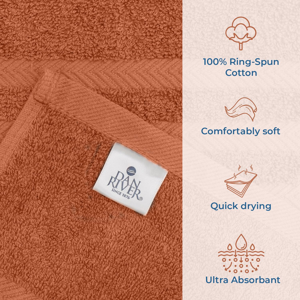 Dan River 100% Cotton Jumbo Bath Sheets - Ultra Soft & Absorbent Towels For Home, Spa, Gym 35   X70    -Orange