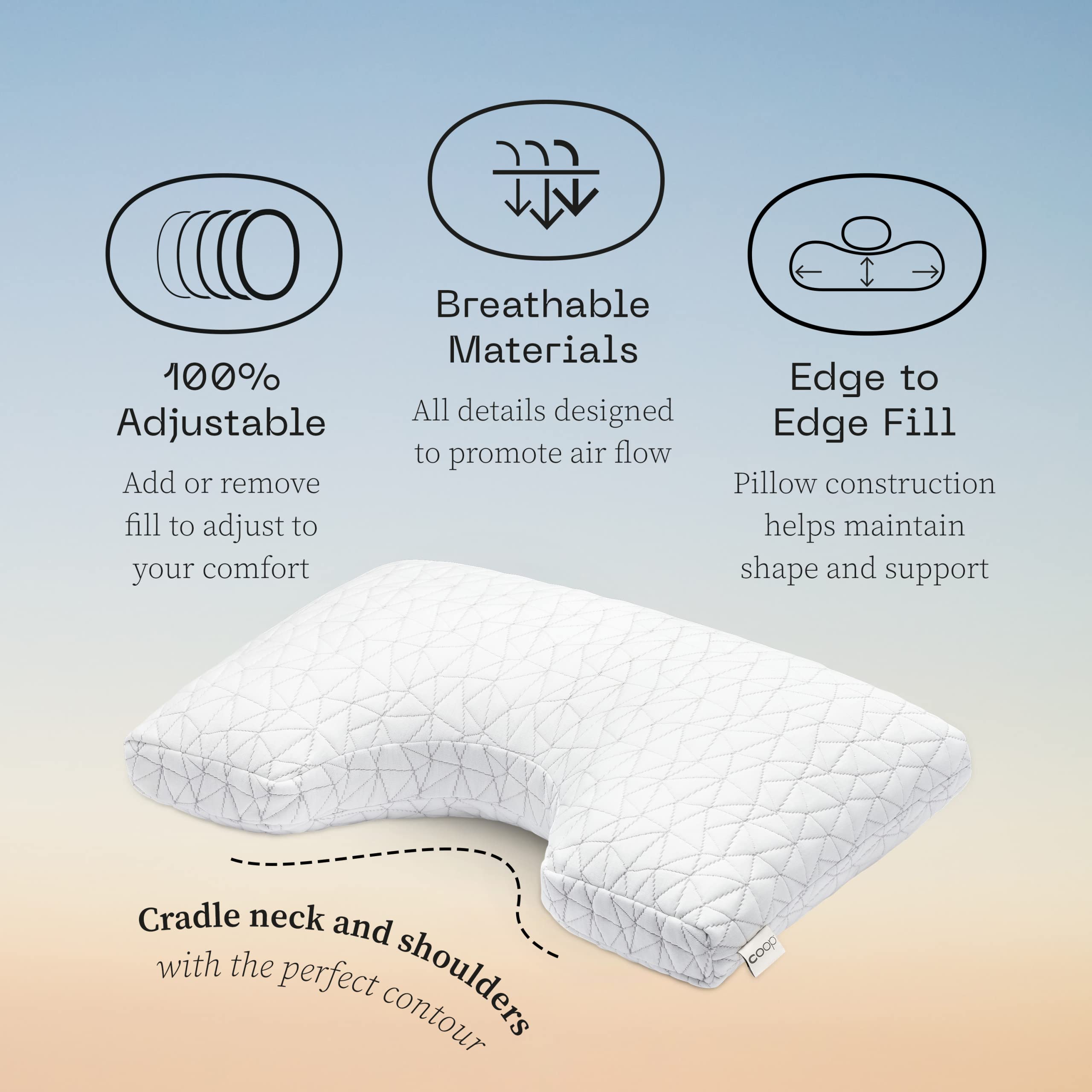 Coop Home Goods Original Cut-Out Adjustable Pillow, Queen Size Bed Pillows For Neck & Head Support, Memory Foam Pillows - Medium