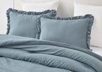 Chezmoi Collection Nora 3-Piece Ruffled Edge Trim Soft Washed Microfiber Comforter Set (Oversized King, Dusty Blue)
