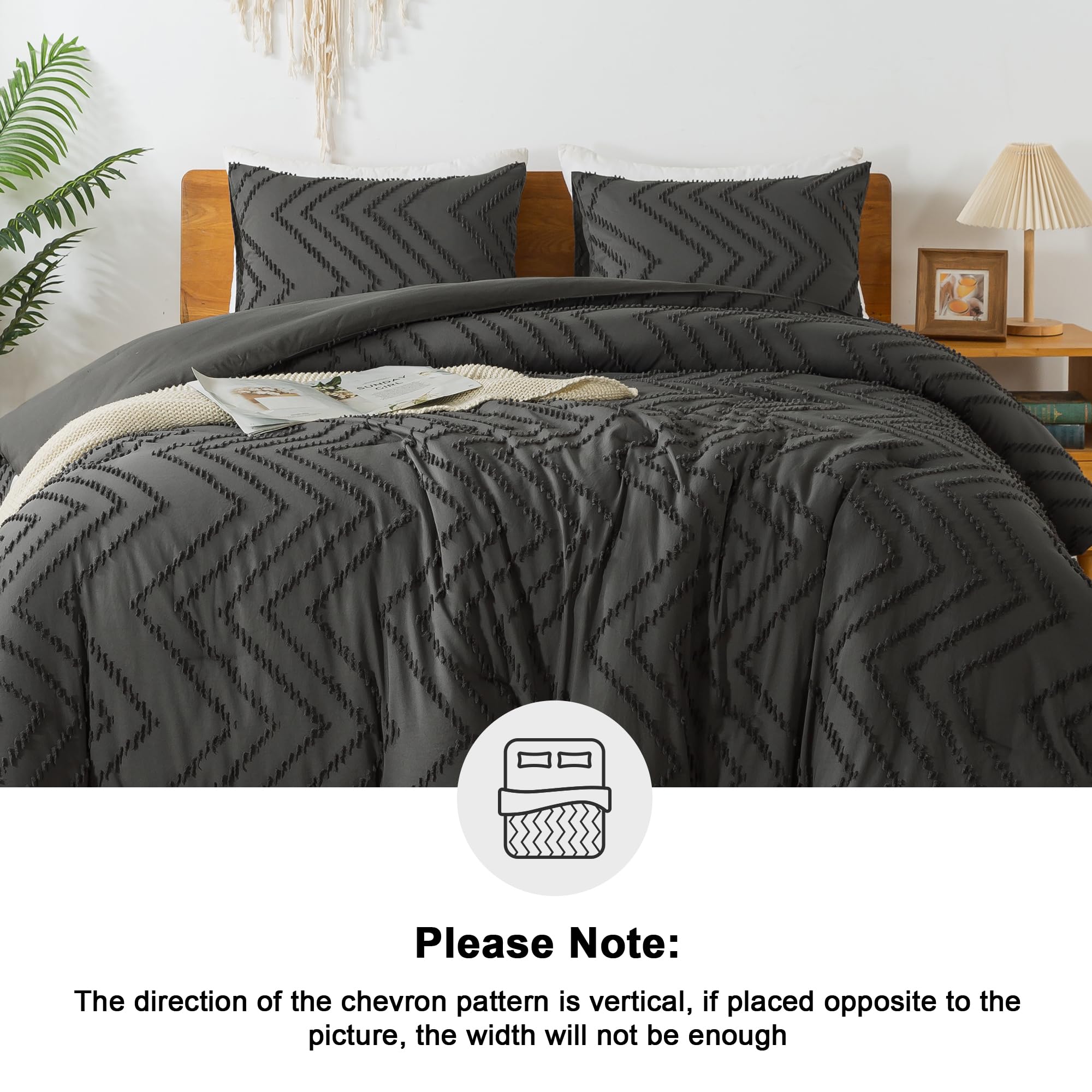 Litanika Dark Grey California King Comforter Set, 3 Pieces Cal King Oversized Chevron Tufted Boho Bedding Comforter Sets, Fluffy