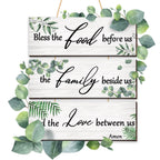 3 Pieces Eucalyptus Greenery Wooden Wall Sign Bless Family Food Love Plaque Botanical Leaf Wood Sign Green Leaves Rustic Sign Pl