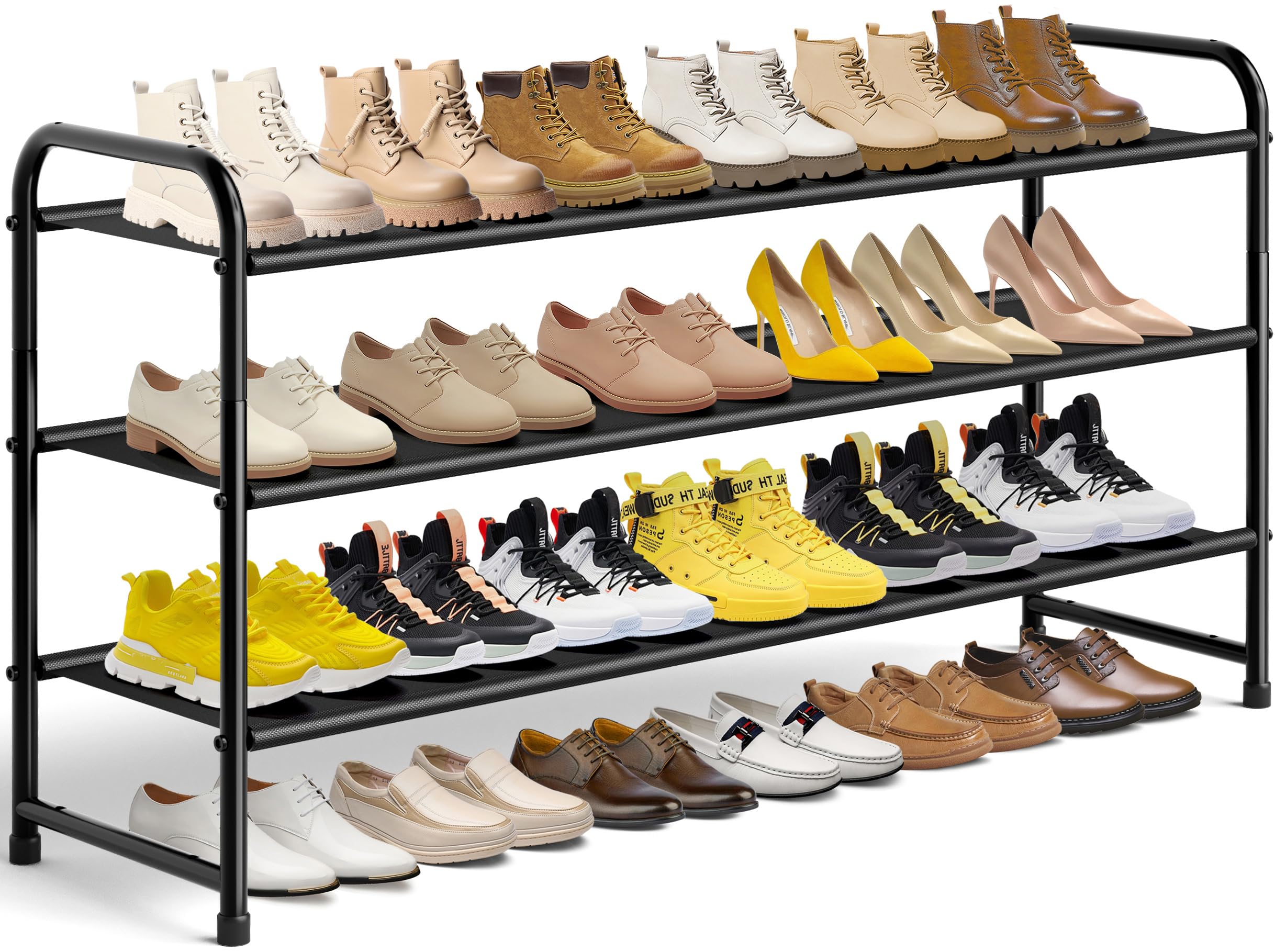 MISSLO 3-Tier Long Shoe Rack for Closet Shoe Organizer for Closet Floor Entryway Storage Stackable Wide Shoe Shelf Stores 24 Pai