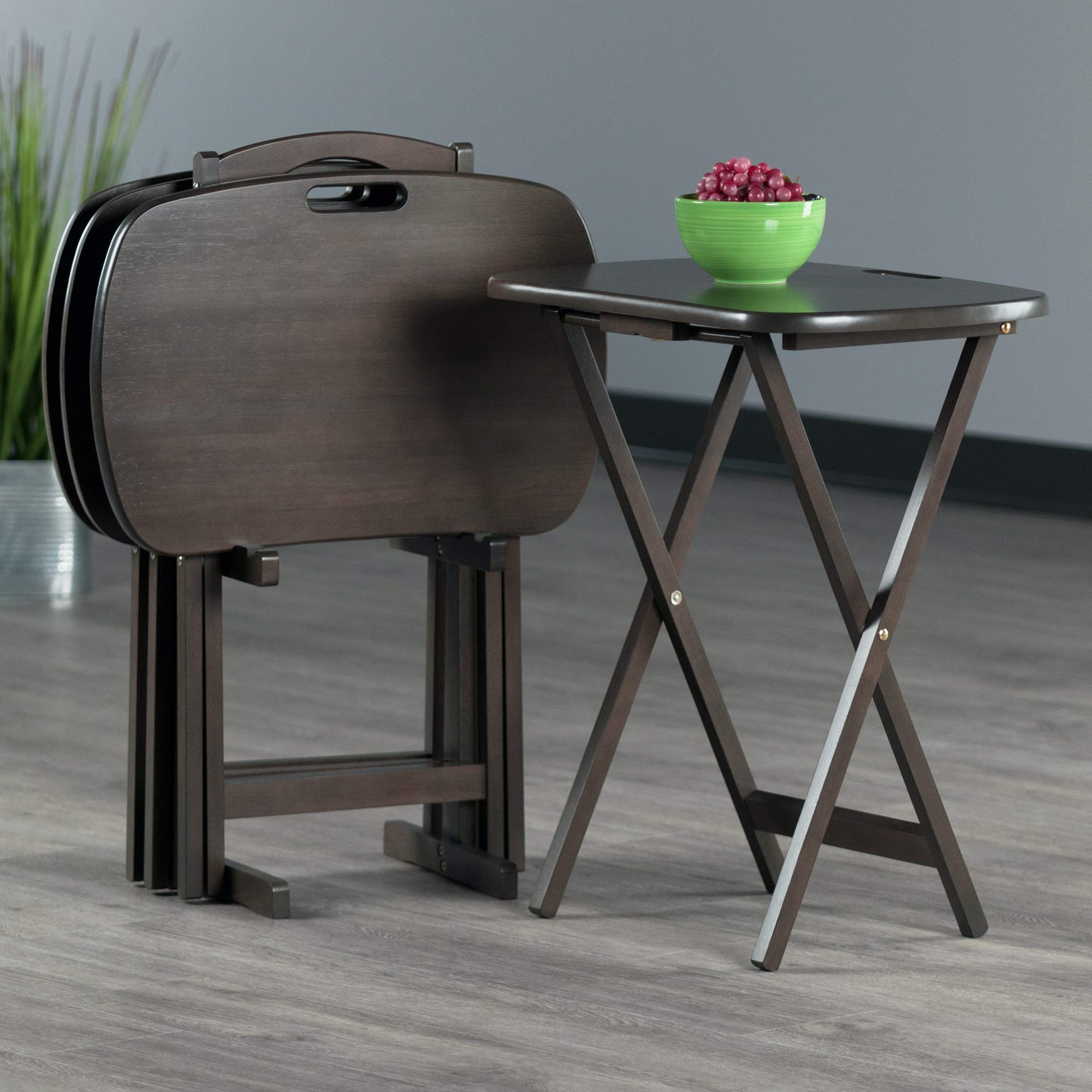 Ergode Wood Dylan 5-Piece Snack Table Set - Stylish Folding Tables, Durable X-Frame Base, Convenient Upright Stand, Easy Assembly, Perfect for Entertaining (Gray)