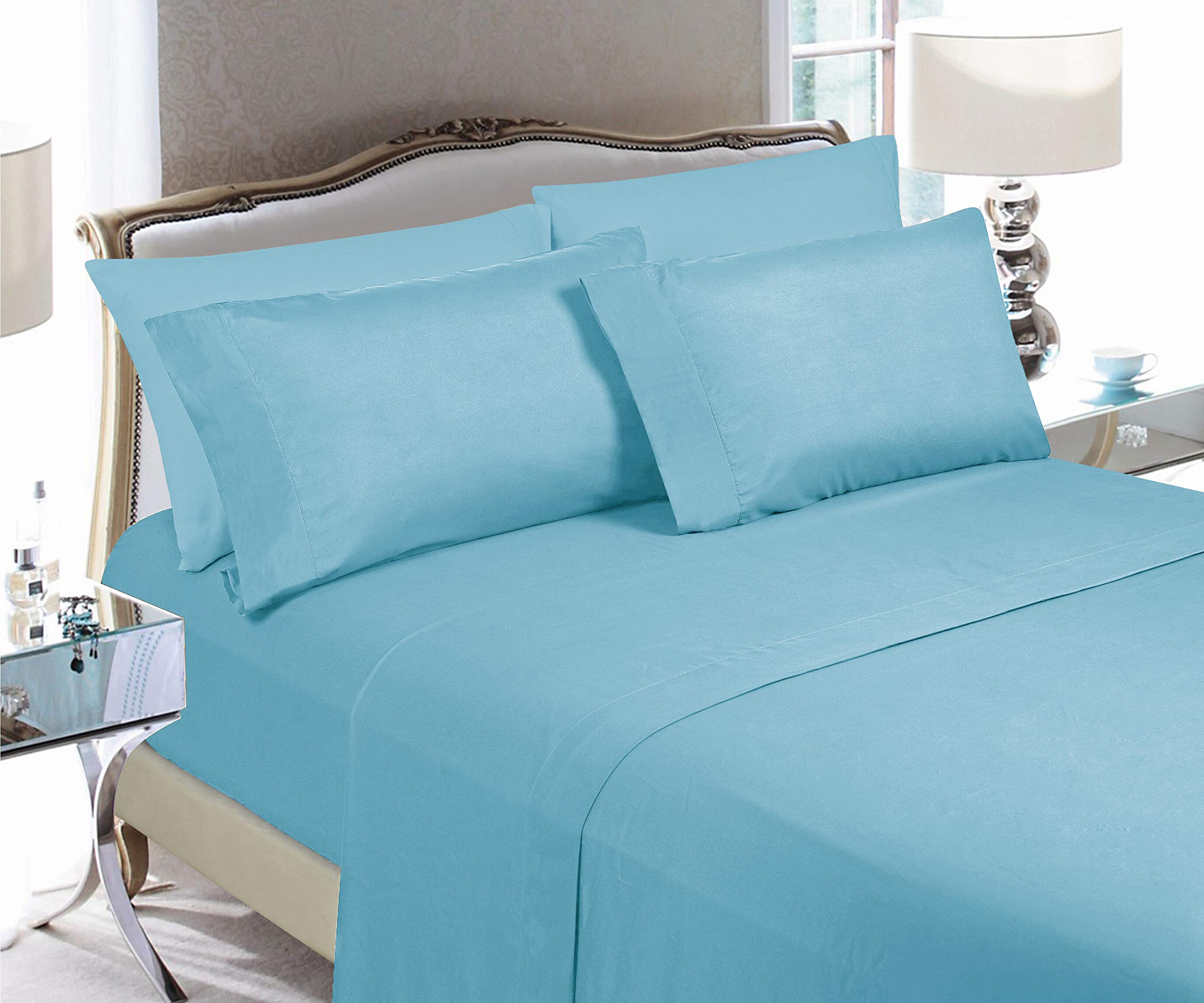 Elegant Comfort Luxury Soft Bed Sheets 1500 Thread Count Percale Egyptian Quality Softness Wrinkle And Fade Resistant (6-Piece) Bedding Set, California King, Aqua Blue
