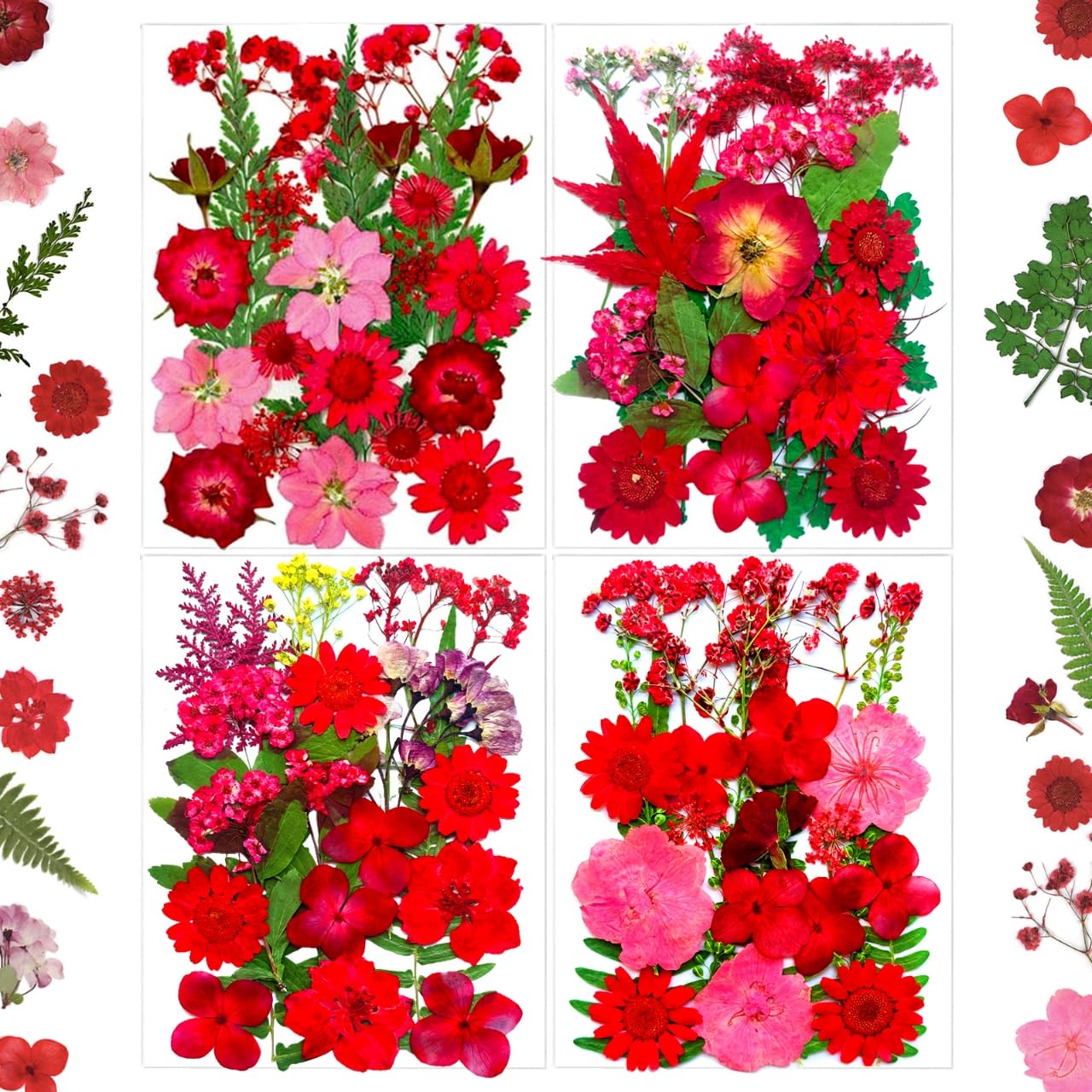 MIKIYA 88Pcs Red Dried Pressed Flowers for Resin Molds, Assorted Real Natural Bulk Dry Floral Leaves for DIY Art Crafts, Epoxy J