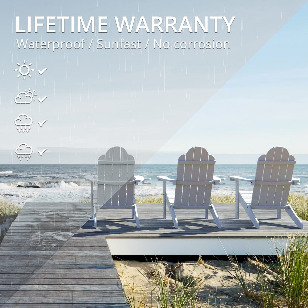 Lue Bona Poly Lumber Adirondack Chairs Set Of 8, White Adirondack Chairs With Cup Holder, 350Lbs Modern Adirondack Chair Weather Resistant, Plastic Patio Adirondack Chair For Fire Pit, Backyard