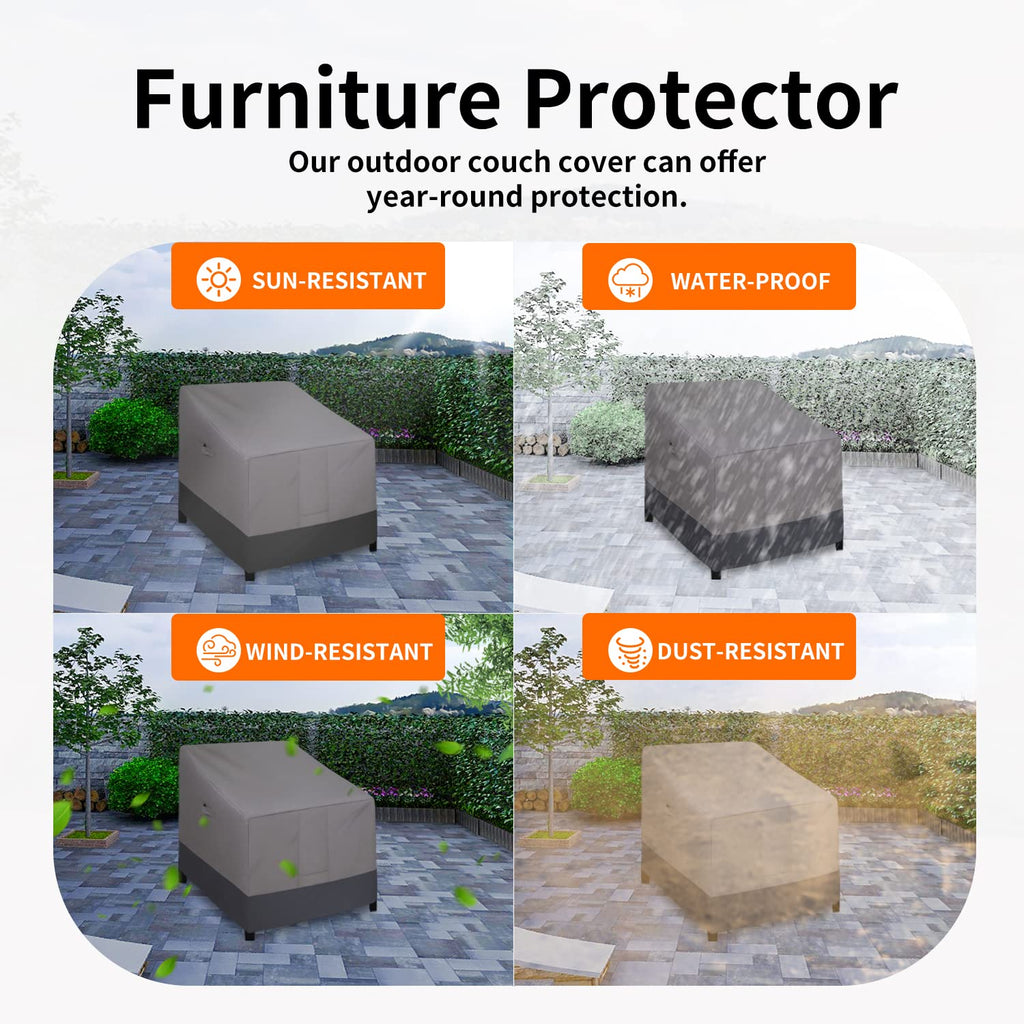 Easy-Going Waterproof Outdoor Lounge Chair Cover, Heavy Duty Patio Couch Cover, Windproof Outdoor Furniture Cover With Air Vent (2 Pack-32Wx37Dx31H Inch, Gray/Dark Gray)