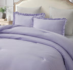 Chezmoi Collection Nora Lavender Comforter Set Twin Size 2-Piece Lightweight Soft Fluffy Ruffled Edge Trim Stone-Washed Microfib