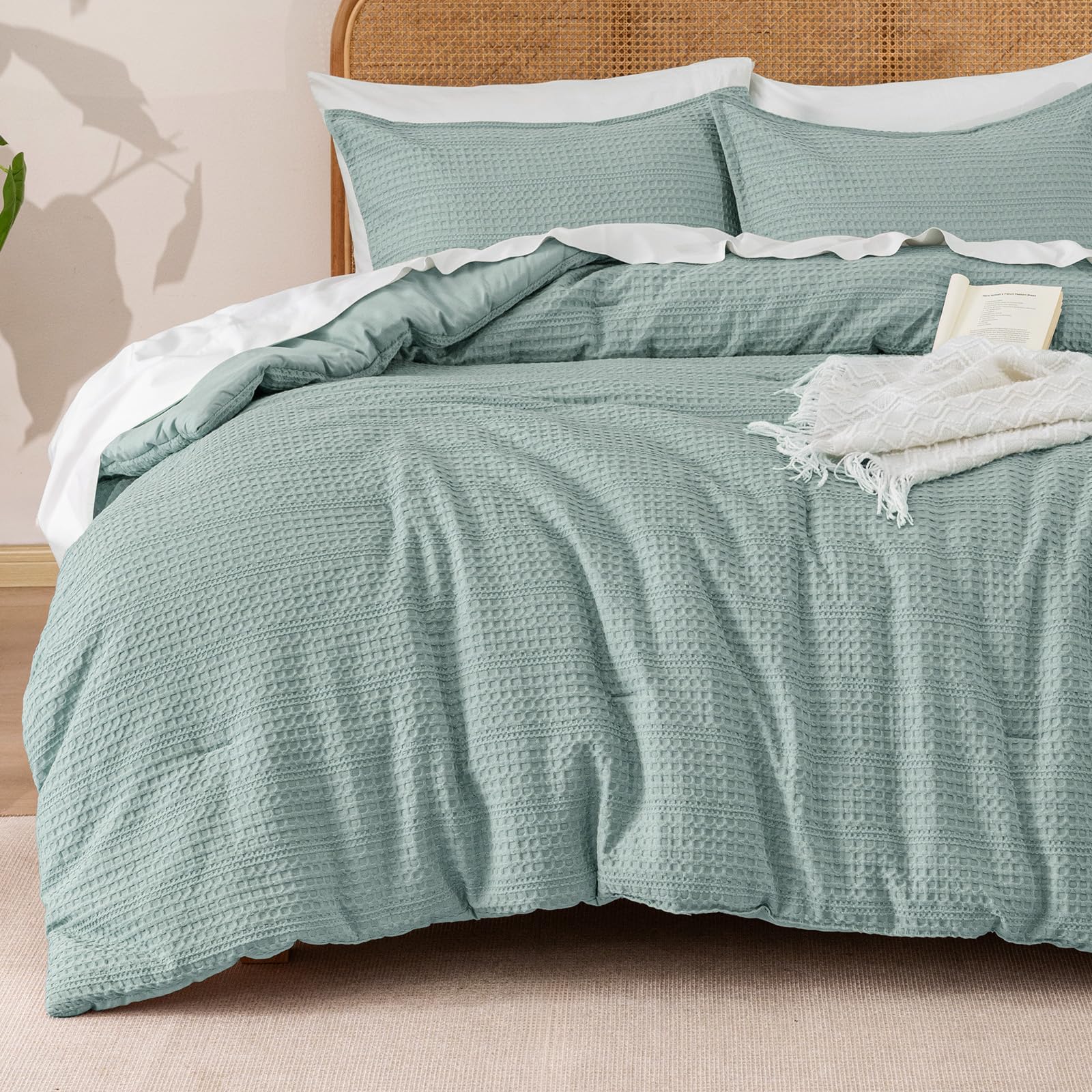 Phf Soft Waffle Comforter Set King Size- 3 Pieces Waffle Weave Comforter With 2 Pillow Shams, Lightweight Breathable Comfy Beddi