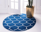Unique Loom Trellis Frieze Collection Area Rug - Rounded (3' Round, Navy Blue/ Ivory)