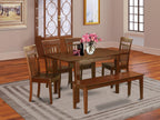 East West Furniture MLCA6-MAH-W 6 Piece Modern Dining Table Set Contains a Rectangle Wooden Table with Butterfly Leaf and 4 Dining Room Chairs with a Bench, 36x54 Inch, Mahogany