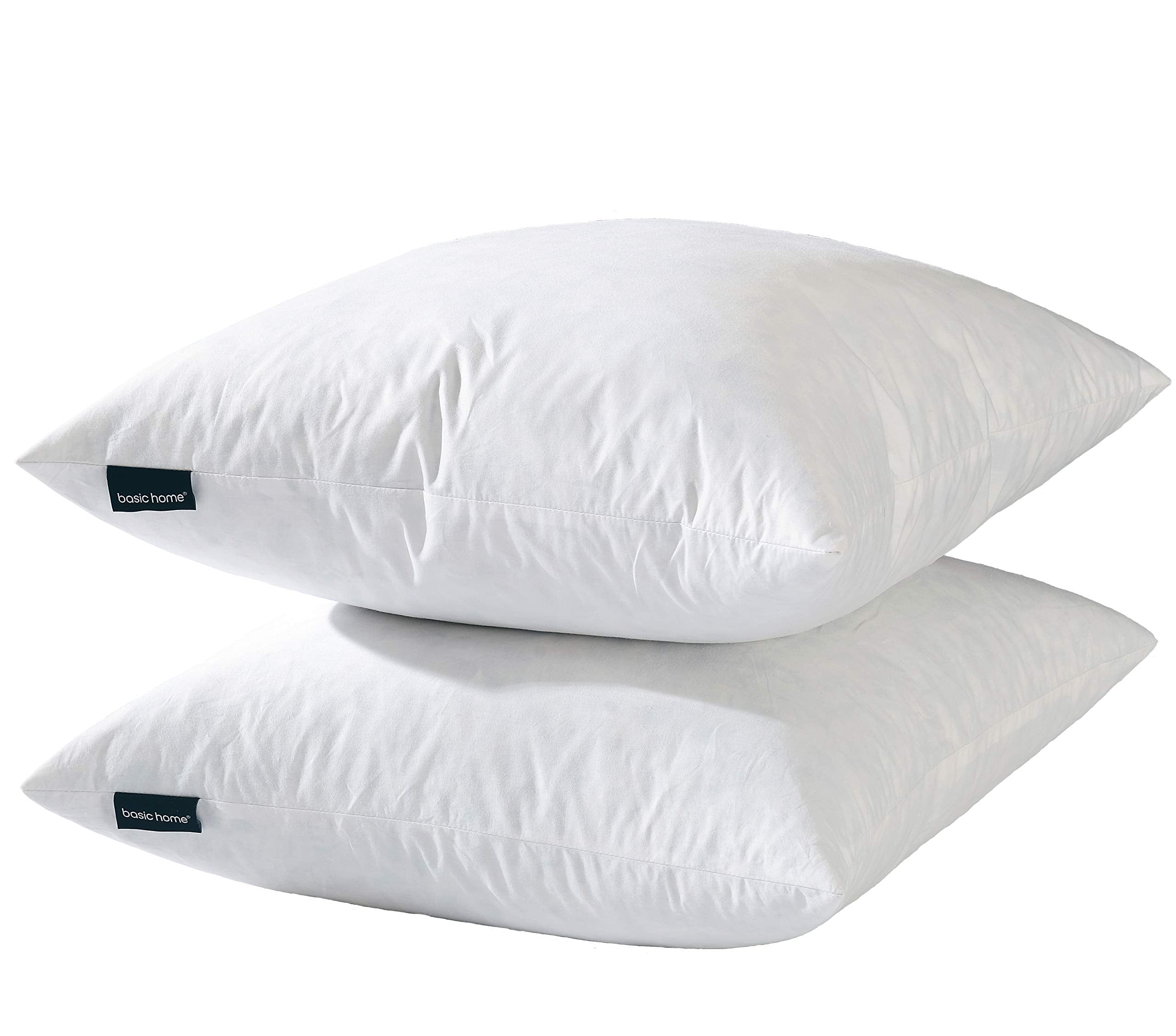 Basic Home 26X26 Euro Throw Pillow Inserts-Down Feather Pillow Inserts-Cotton Fabric-Set Of 2-White.