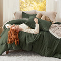 Bedsure Oversized King Comforter Set, Dark Green Soft Prewashed Bed Comforter For All Seasons, 3 Pieces Warm Bedding Sets, 1 Lig