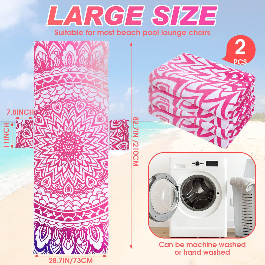 Oudain 2 Pcs Beach Chair Covers With Side Pockets Boho Pool Chaise Lounge Cover Mandala Microfiber Chaise Lounge Chair Towel Cover For Outdoor Garden Patio Sunbathing Lawn,28.7 X 82.5 Inch(Sweet)