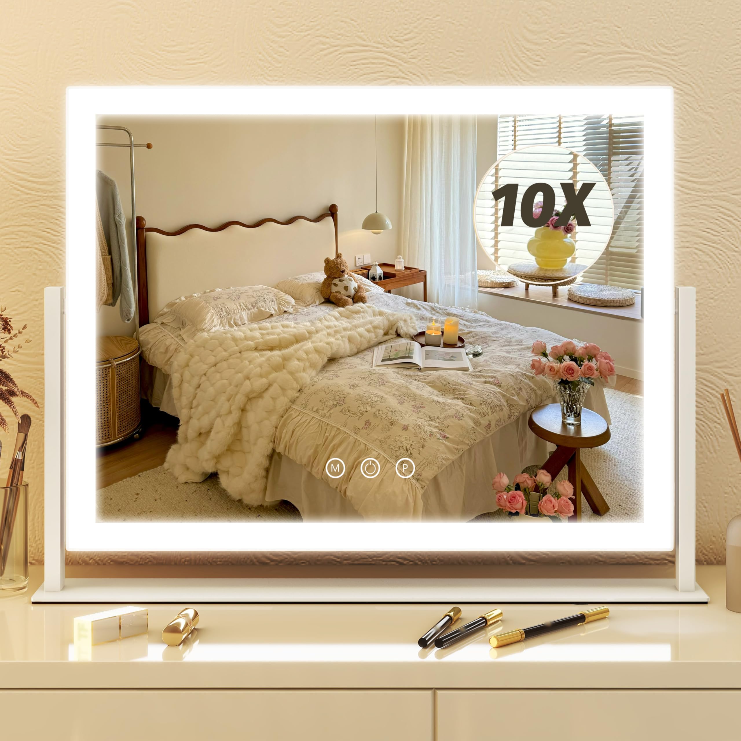 FENNIO Vanity Mirror with Lights 13 x 17 Makeup Mirror with Lights,Vanity Mirror Touch Screen with 3-Color Lighting,Dimmable