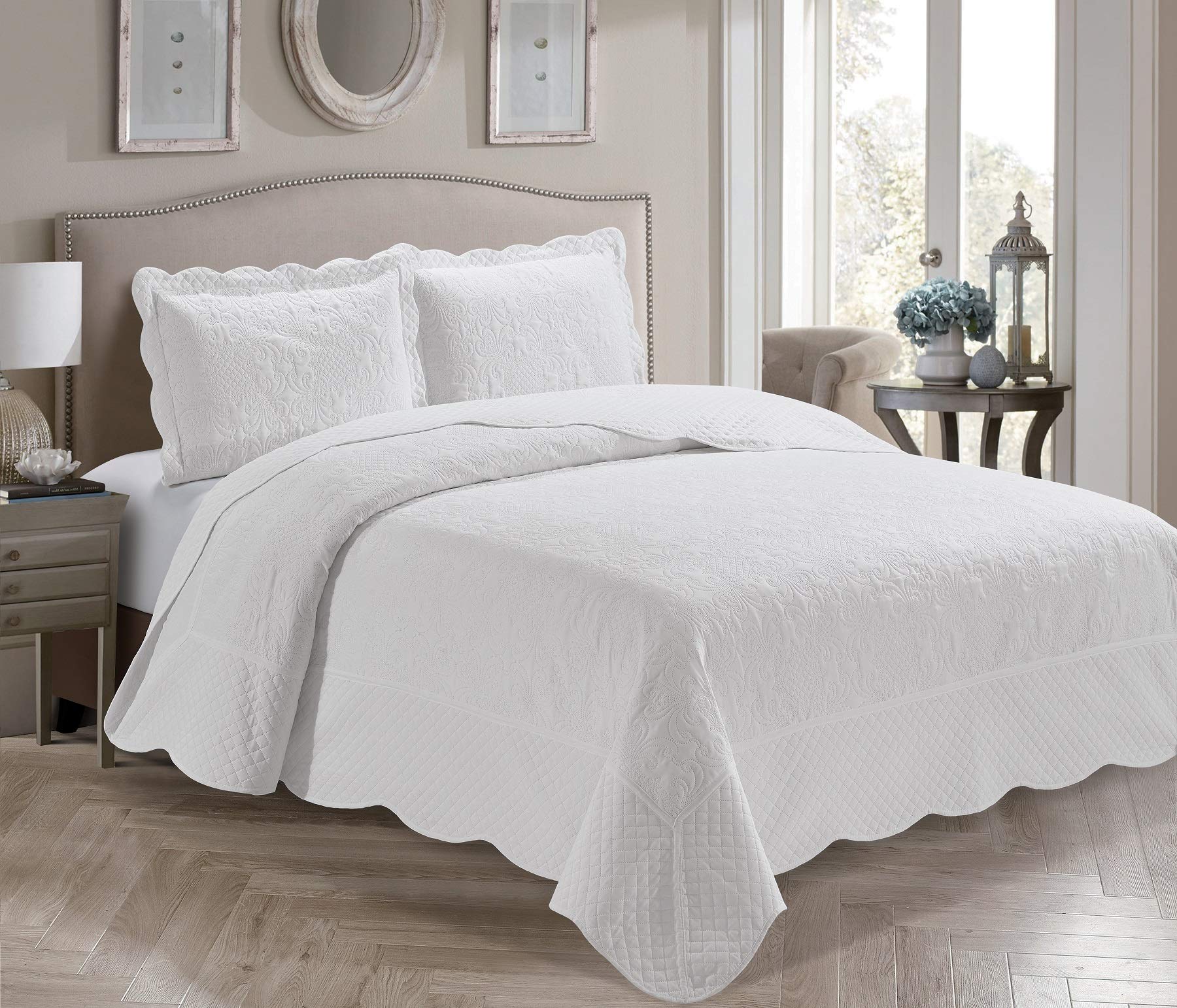 Home Collection 3 Piece Over Size Embossed Solid Color Coverlet Bedspread New # Veronica (White, King/California King)